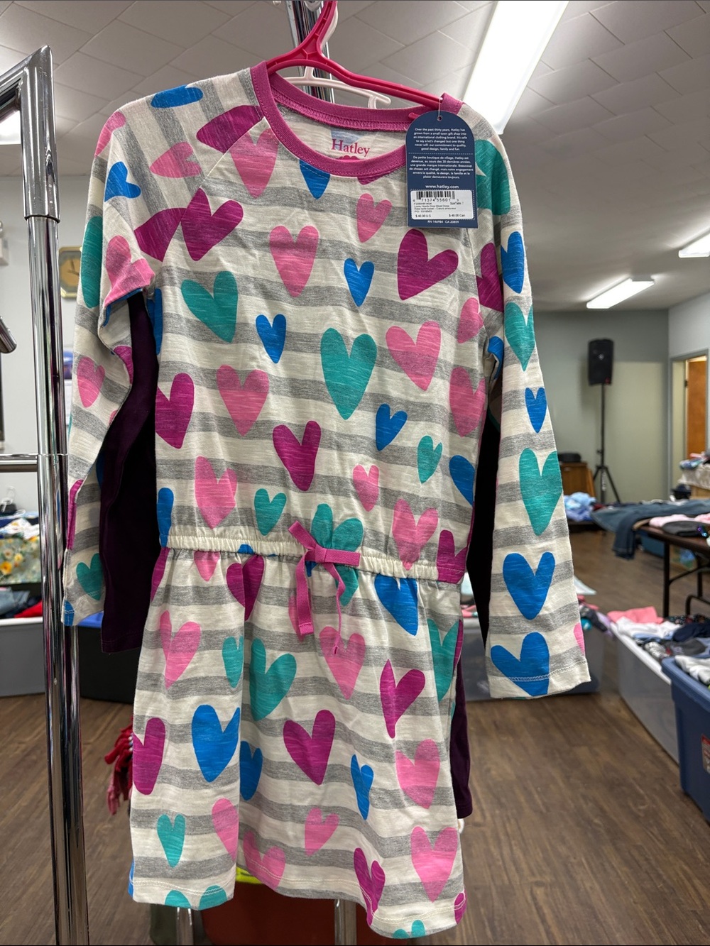 Hatley Stripe Heart Dress in Teal, Blue & Pink